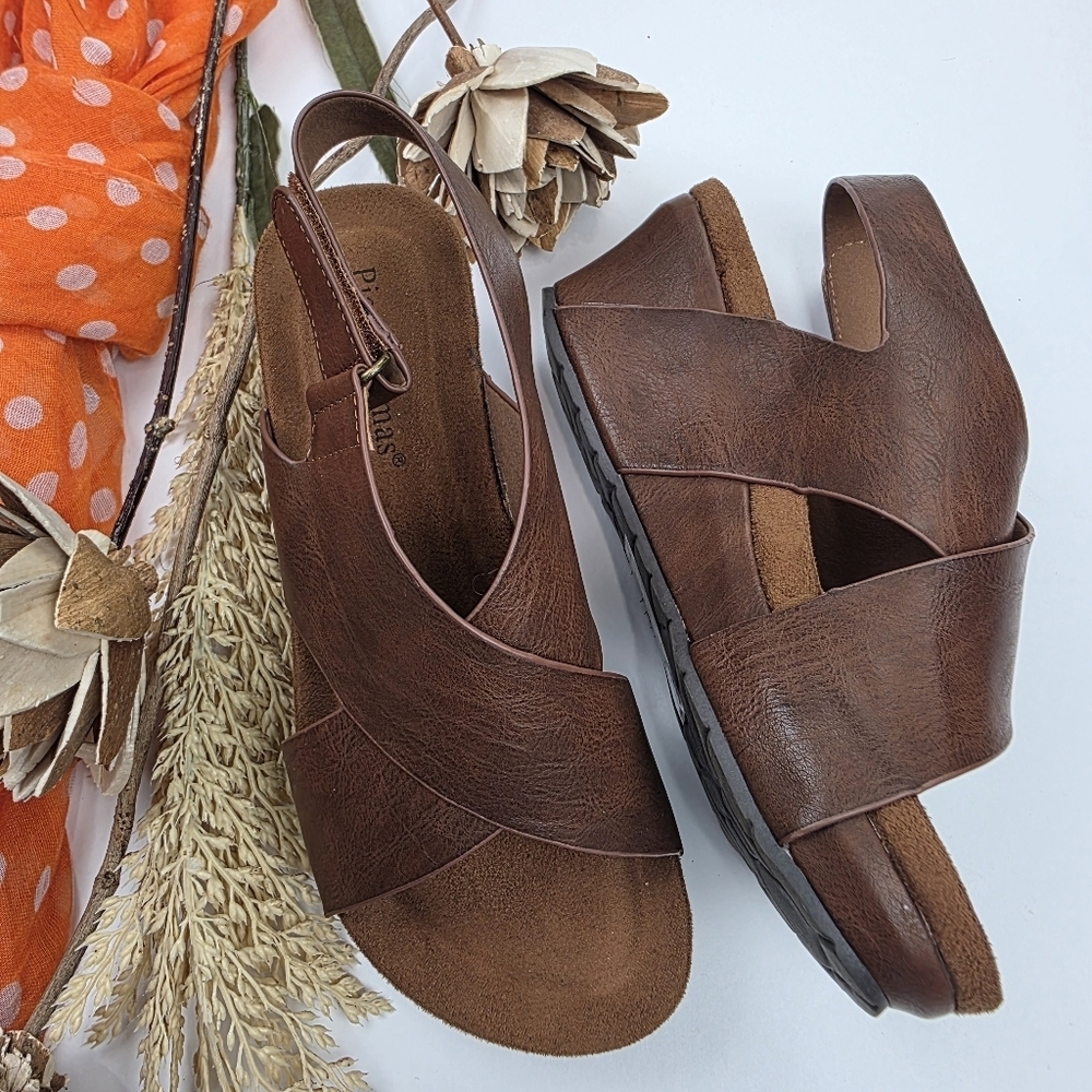 Pierre Dumas Brown Women's Sports Wedge Sandals Sz 6 - Picture 2 of 9